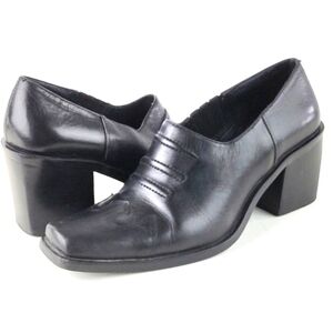 Vintage Connie Showdown Black Leather Square Toe Western Block Heel Bootie